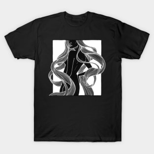 Woman with a long wavy hair reversed T-Shirt